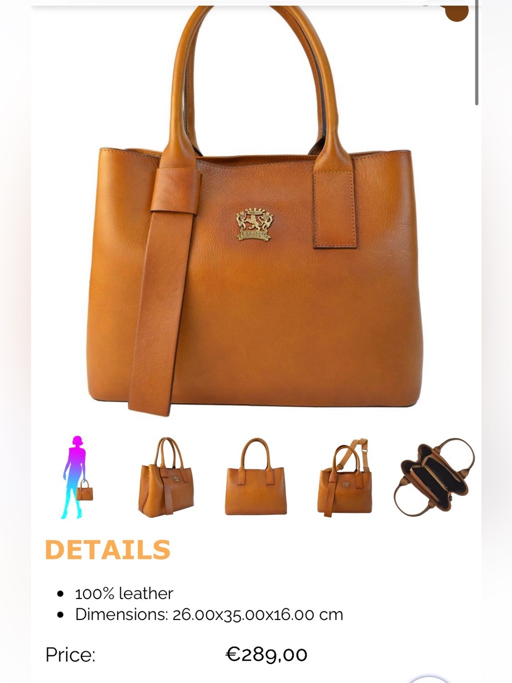 Pratesi Girone Lady Bag B615 in the Bruce Cognac leather finish